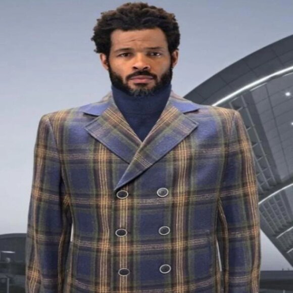 Mens Peacoat - Plaid Overcoats - Wool Carcoat Blue - Picture 1 of 2